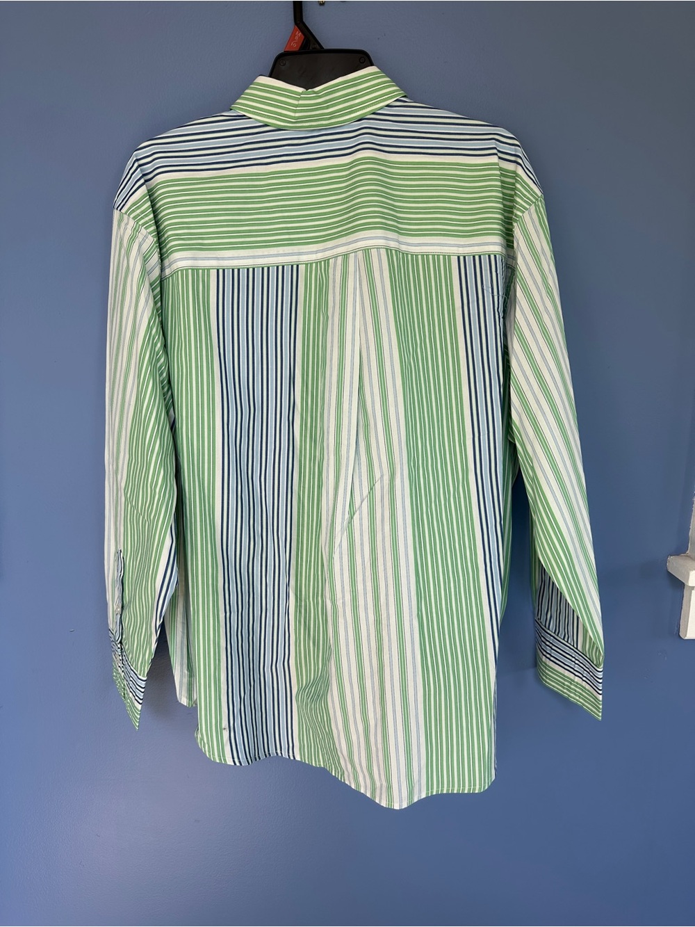 Women’s Green and Blue Striped Tie-Front Blouse (wear it tied or untied) - Picture 2 of 6